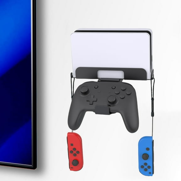 Wall Mount Bracket with Controller Hook Hanging Wall Holder for Switch/Switch OLED Game Console Accessories-Black