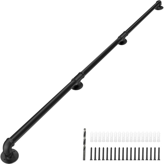 Wall Mount Industrial Staircase Handrails 9FT, 1.3" Hand Rails for Indoor Stairs,Black Galvanized Pipe Stair Handrail,Grab Bar for Steps,Stair Railing Indoor