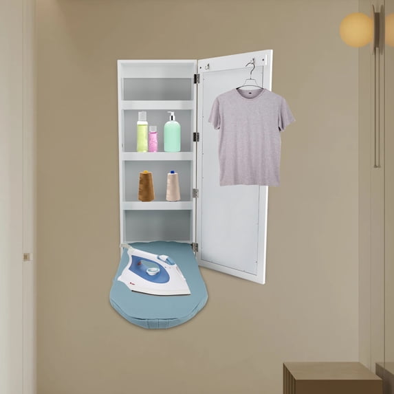 Wall-Mount Ironing Board Cabinet Built in Ironing Board Cabinet With Mirror for Home, Small Apartment
