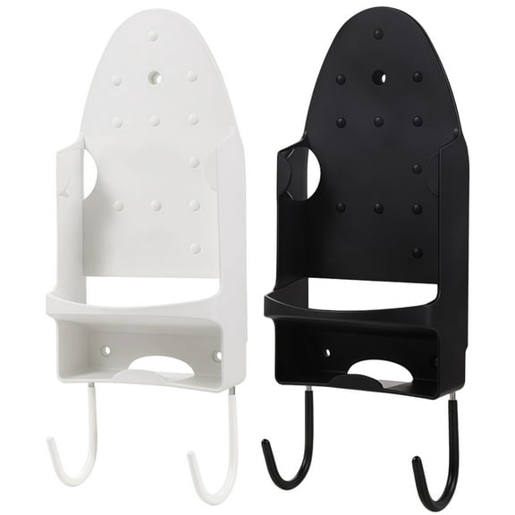 Wall Mount Ironing Board Holder, Heavy Duty PBT Plastic with Shelf & Hooks for Irons, Space Saving Laundry Organizer, Supports 55 lbs