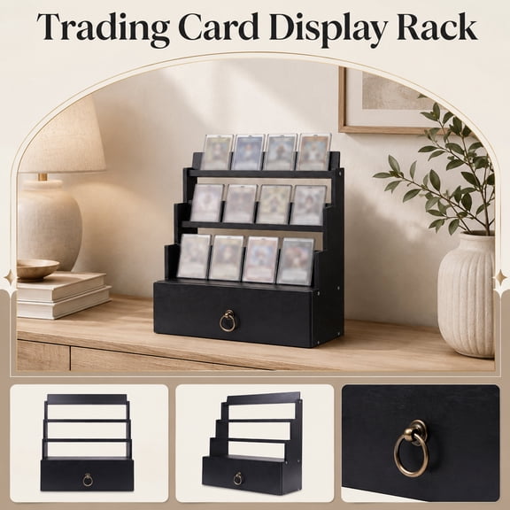 Wall Mount Key Holder, Key Organizer Wall Mount, Vertical Wall Shelf, Small Wall Storage, 16X16X6 in Wooden Step Style Display Rack for Trading Cards, Key Ring Storage, Countertop