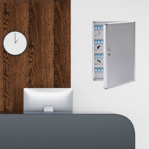 Wall Mount Key Lock Box, 40.2x6.3x63cm Silver Aluminum Alloy Security Cabinet with 96 Hooks, 4-Row Organized Storage for Keys, Ideal for Rental Agencies and Schools