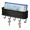 thumbnail image 1 of Wall Mount Metal Entryway Storage Organizer Mail Sorter Basket with 5 Hooks - Letter, Magazine, Coat, Leash and Key Holder for Entryway, Mudroom, Hallway, Kitchen, Office - Black, 1 of 6