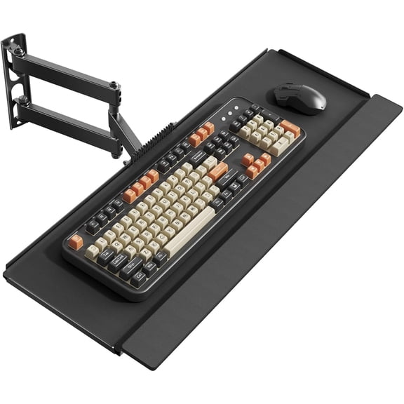 Wall Mount Keyboard Tray with Adjustable Arm - Ergonomic Swivel & Tilt, Universal Keyboard and Mouse Tray for Home Office, Gaming & Streaming, 7.6"x25.8" Platform, Holds up to 19.8 lbs