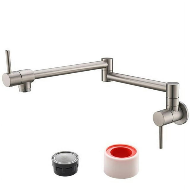 Wall Mount Kitchen Faucet 1/2” Brass Folding Pot Filler Tap Single Hole Kitchen Sink Tap for Cold Water, Silver