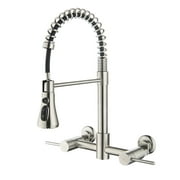 Wall Mount Kitchen Faucet, 8 Inch Center Wall Mount Kitchen Sink Faucet with Pull Down Sprayer Commercial, Brushed Nickel