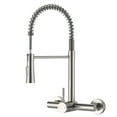 thumbnail image 1 of Wall Mount Kitchen Faucet Single Handles, 8 Inch Center Wall Commercial Utility Sink Faucet with Pull Out Sprayer 2 Modes, Stainless Steel, Brushed Nickel, 1 of 8