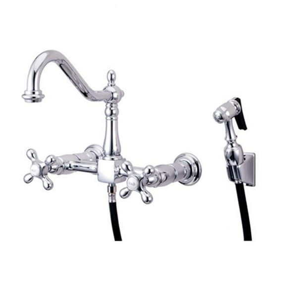 Wall Mount Kitchen Faucet With Brass Sprayer - Polished Chrome Finish