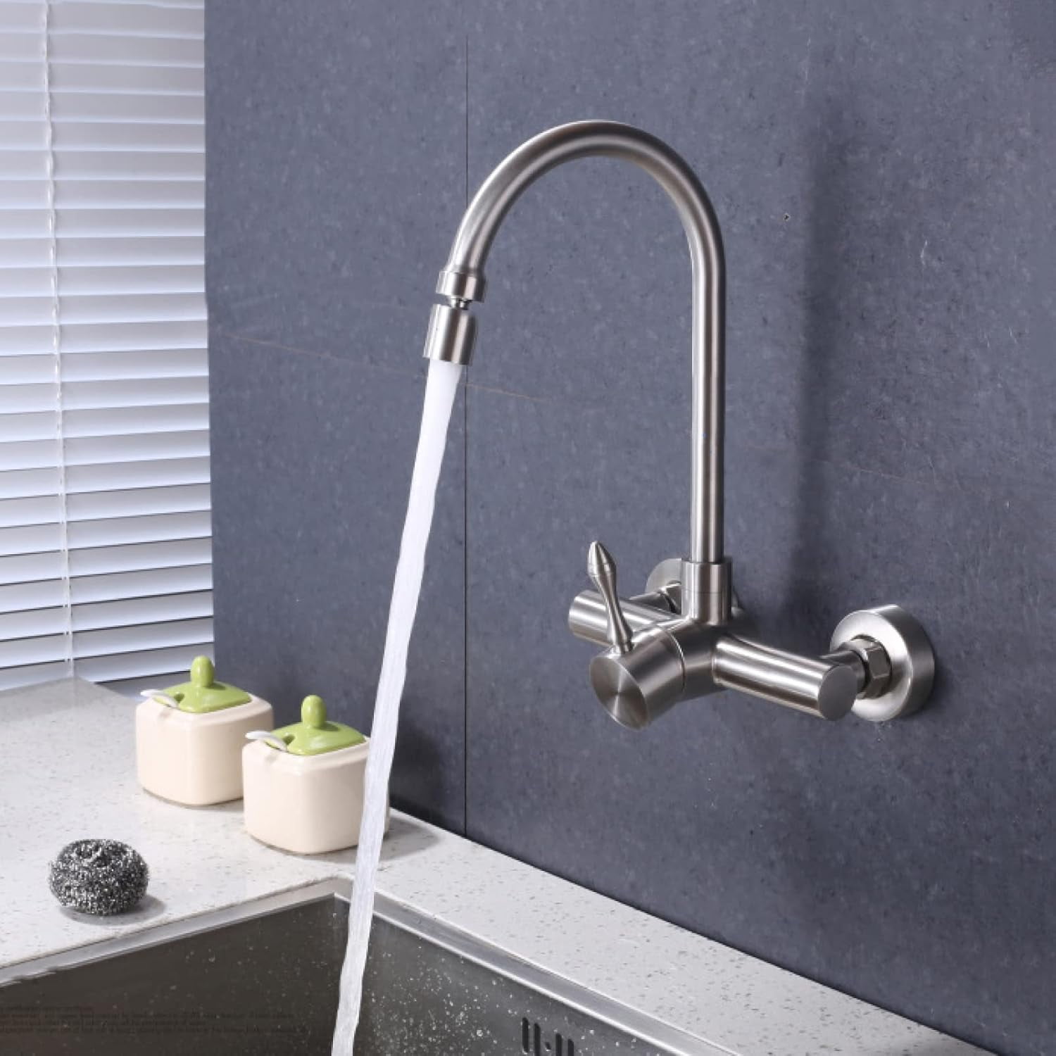 Wall Mount Kitchen Sink Faucet,Stainless Steel Single Handle Kitchen ...