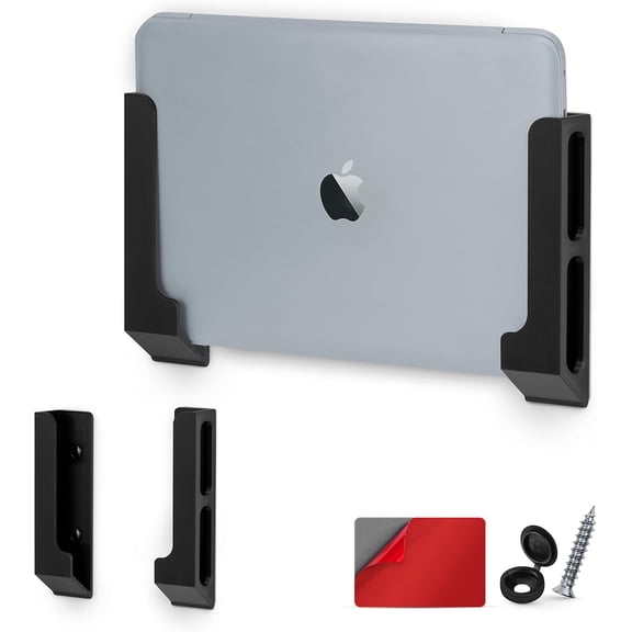 Wall Mount Laptop Holder with Adhesive & Screw in, 1.2" / 31mm, for Macbooks, Surface, Keyboards, Switch, Tablets & More