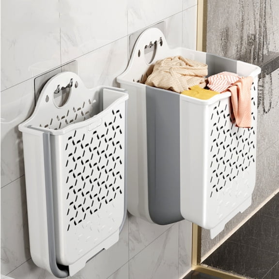 Wall Mount Laundry Basket Foldable Hamper with Handle,Space-Saving Hanging Clothes Storage Organizer for Bathroom Dirty Laundry