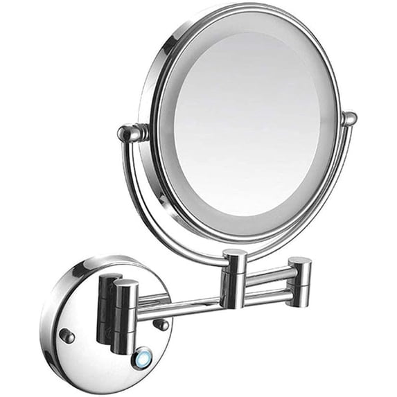 Wall Mount Led Lighted Makeup Mirror 5X Magnifying Touch Screen Shaving Mirror Double-Sided Round Bathroom Vanity Mirror Swivel Extendable Cosmetic Mirror,Concealed Install