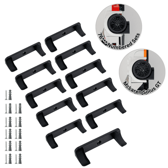 Wall Mount for Lego Speed Champions (10 Pack + 1 Bonus) | Compatible with 76*** Sets (2020 and later) | includes Large Size for McLaren Solus GT | Car Model Display Hanger & Holder