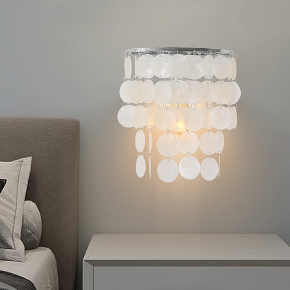 Wall Mount Light 9.4x11in Silver Natural Shell Pendant Sconce for Living Room, Bedroom, Kitchen, Dining Room, Cafe