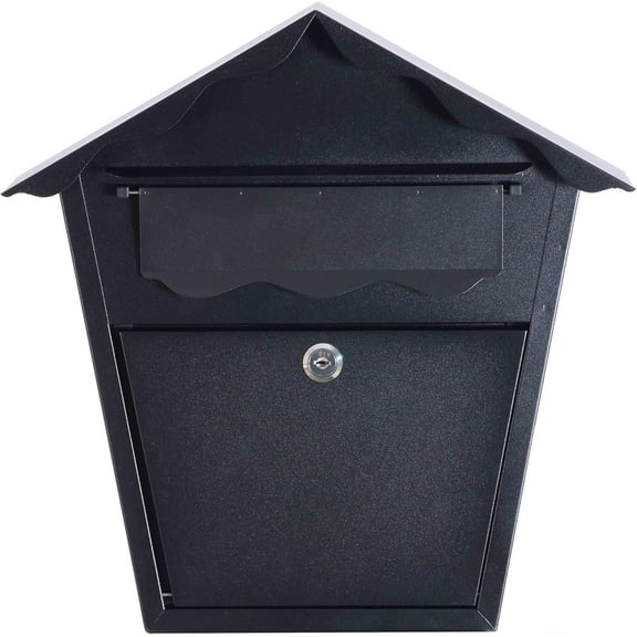 Wall Mount Locking Mailbox - Black Horizontal Triangular Security Mailbox - Waterproof Vertical Drop Mail Box Outdoor with Key