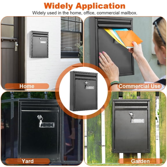 Wall Mount Locking Mailbox Galvanized Steel Security Post Box with Key Weatherproof Mail Drop Box for Outside House Front Door Apartment Office Business Rental Property Mail Slot Package Delivery