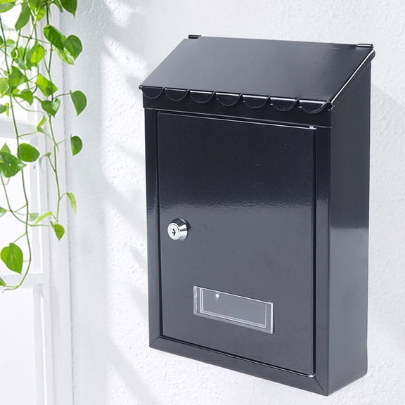 Wall Mount Locking Mailbox, Heavy Duty Galvanized Steel Mailbox with Key, Weather Resistant Black Mail Box for Home, Apartment, Office & Business Use