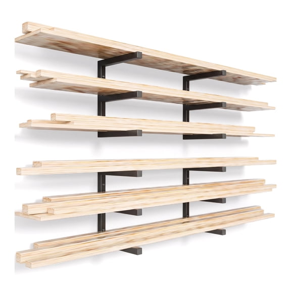 WallMount Lumber Storage Rack, 6Level Black Metal Organizer, Supports 1200 LBS, For Indoor and Outdoor Wood Storage Applications