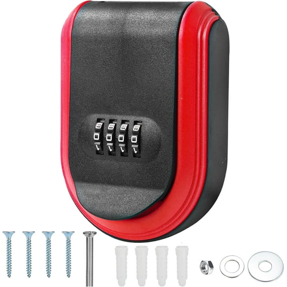 Wall Mount & Magnetic Key Lock Box with 4-Digit Combination Code - Red Heavy-Duty Key Lock Holder, Weatherproof Outdoor Hide-a-Key Box for Home, Car, Office (Universal Fit)