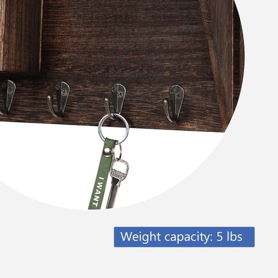 Wall Mount Mail & Key Holder Organizer, Key hanger,with 6 Key Hooks, Brown