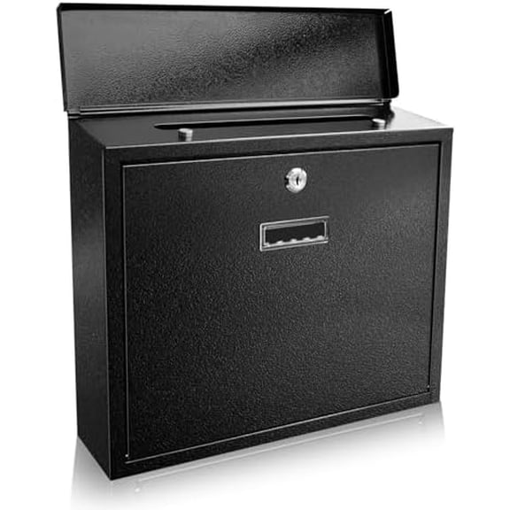 Wall Mount Mailbox, Black Powder Coated Steel, Locking Security Mailbox for Letters and Parcels, 14 x 3.8 x 12.5 Inches$$Tools & Hardware Other