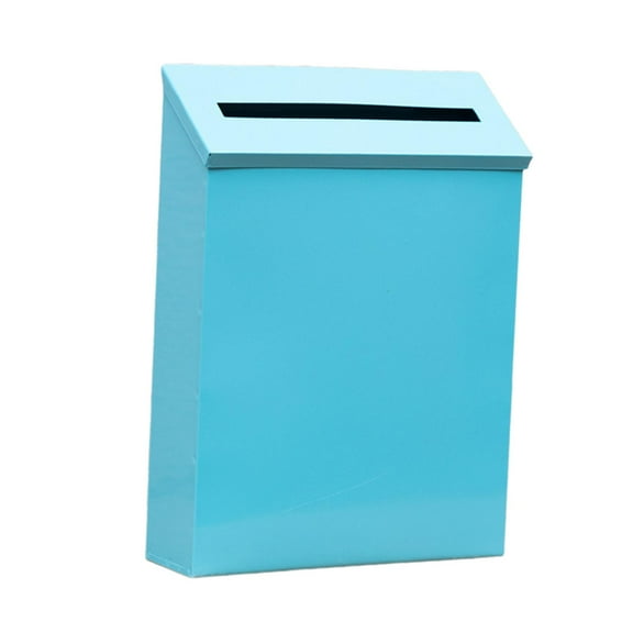 Wall Mount Mailbox Drop Box Newspaper Holder Box Decorative Rainproof Letterbox Metal Postbox for Home Office Outdoor Gate Decoration Blue