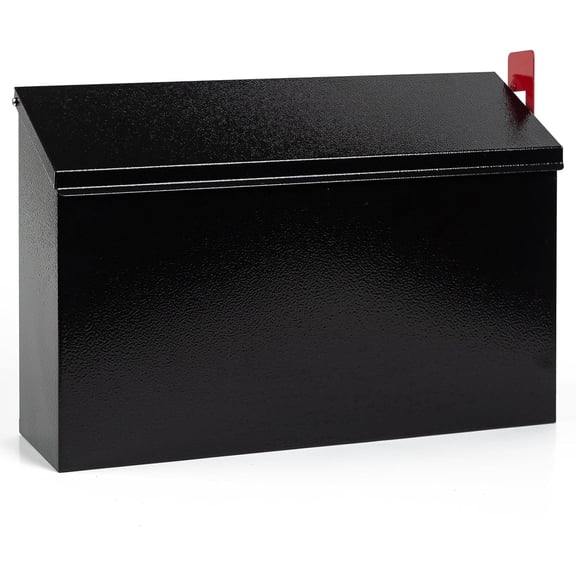 Wall Mount Mailbox for House Outside, Large Capacity Outgoing Mail Box with Red Flag Kit, Galvanized Steel Rust-Proof Mailboxes for Outside, Black Metal Post Box, 14.2 x 9.5 x 3.9 Inches