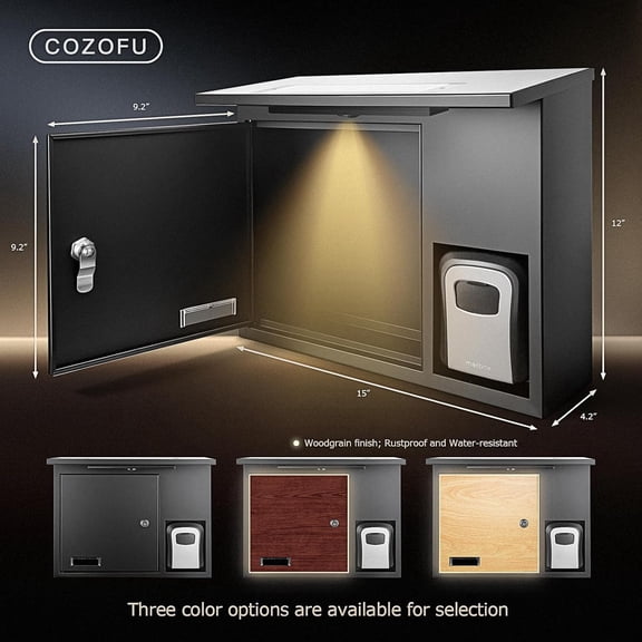 Wall Mount Mailbox with LED Lighting - Secure Drop Box for Home, Apartment & Business | Weatherproof, Charging & Anti-Theft Lock | Night Use & After-Hours Deposit Solution