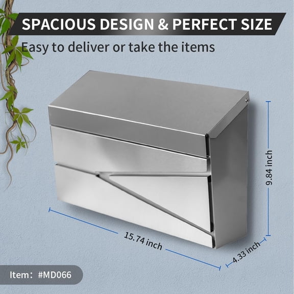 Wall Mount Mailbox Large Capacity Galvanized Steel Rust-Proof Metal Post Box Drop Silver Modern Sleek Style for House Outside