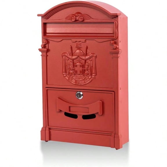 Wall Mount Mailbox Large Capacity Mailbox For Outside Aluminum And Galvanized Steel RustProof Hanging Secured Postbox Security Key Drop Box 18x11.8x4.9 Red