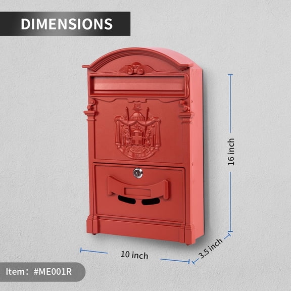 Wall Mount Mailbox Large Capacity Rust-Proof Aluminum Steel Security Drop Box for Outside 18x11.8x4.9 Inch Red