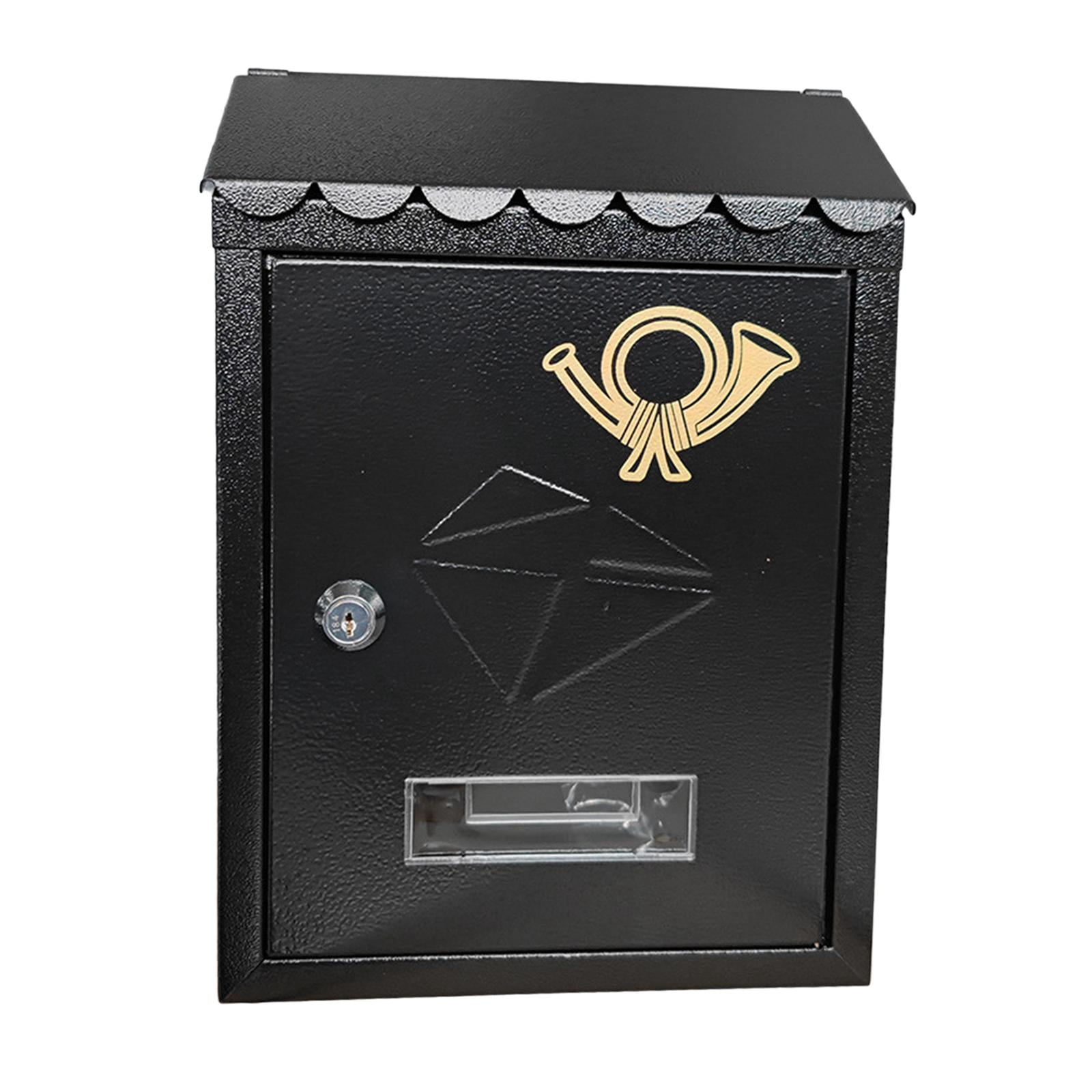 Wall Mount Mailbox Letterbox Front Door 21.5x7x30cm Outside Office Decorative Decor with Key Metal Locking Mailbox Porch Mail Box Drop Box black