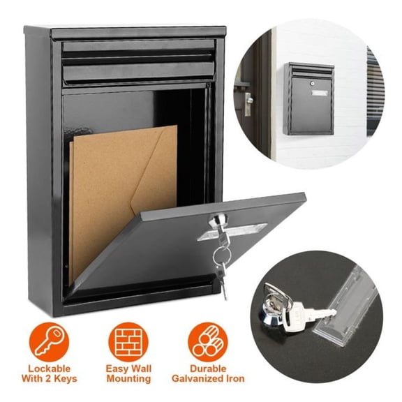 Wall Mount Mailbox Lockable Galvanized Iron Letter Post Box Locking Security Drop Box with 2 Keys for Outside Home Office