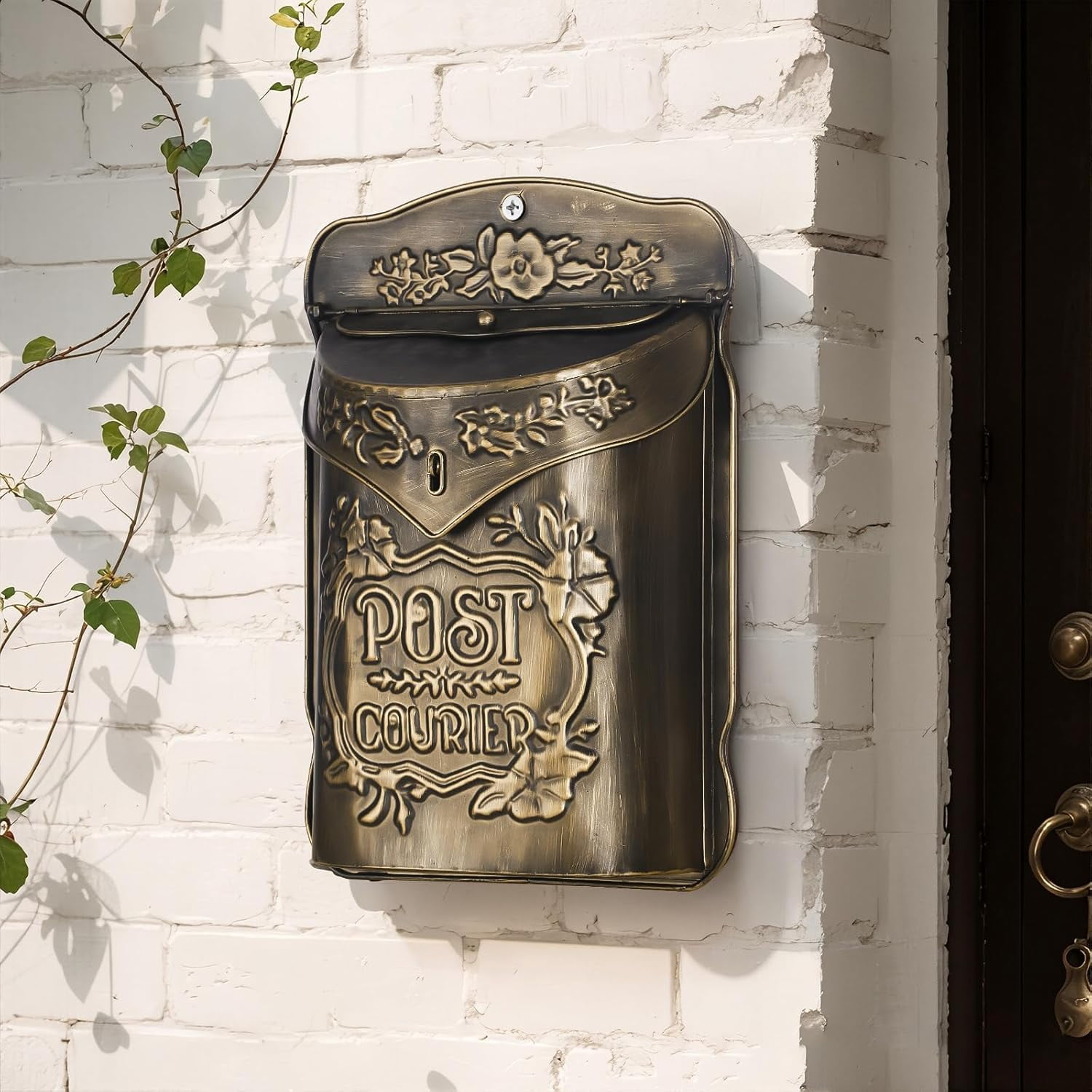Wall Mount Mailbox, Mailboxes for Outside, Decorative Vintage Mailbox, Metal Mail Box for House Decorations, Door Mail Box Decor for Home Garden & Outdoor, (No Locking Mechanism)