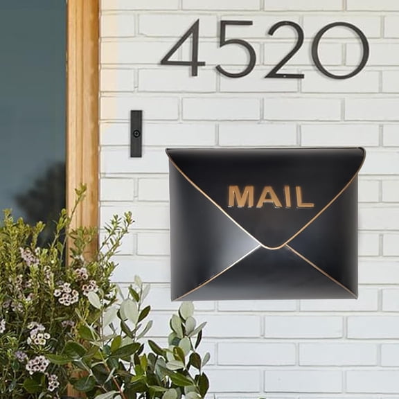 Wall-Mount Mailbox Metal Post Box for Outside Envelope Holder with Gold Trim