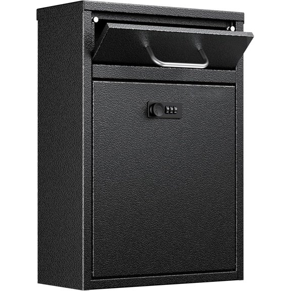 Wall Mount Mailbox for Outside, Anti- Heavy Duty Locking Mailbox, Large Mailbox with Combination Lock, Mail Box, Safe Key Drop Box, Box, Steel Drop Box for , Black