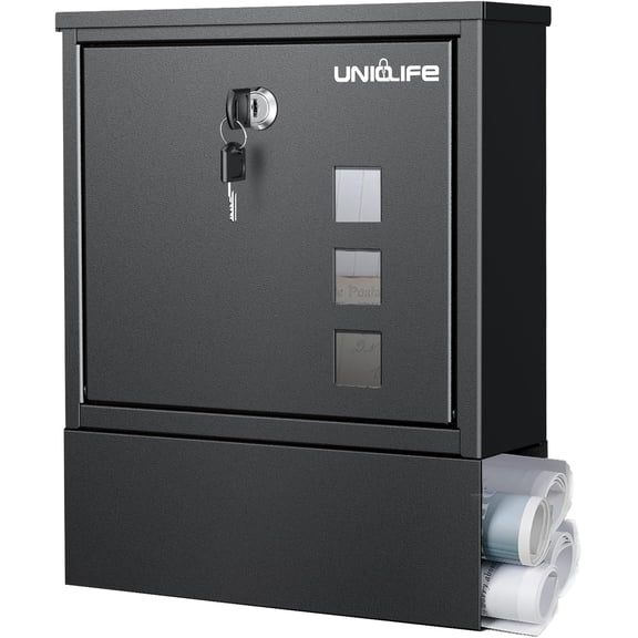 Wall Mount Mailbox for Outside, Large Locking Mailbox with Key Lock, Security Mail Box, Postbox for House, Safe Key Drop Case, Steel Cash Drop Case for Home Office School