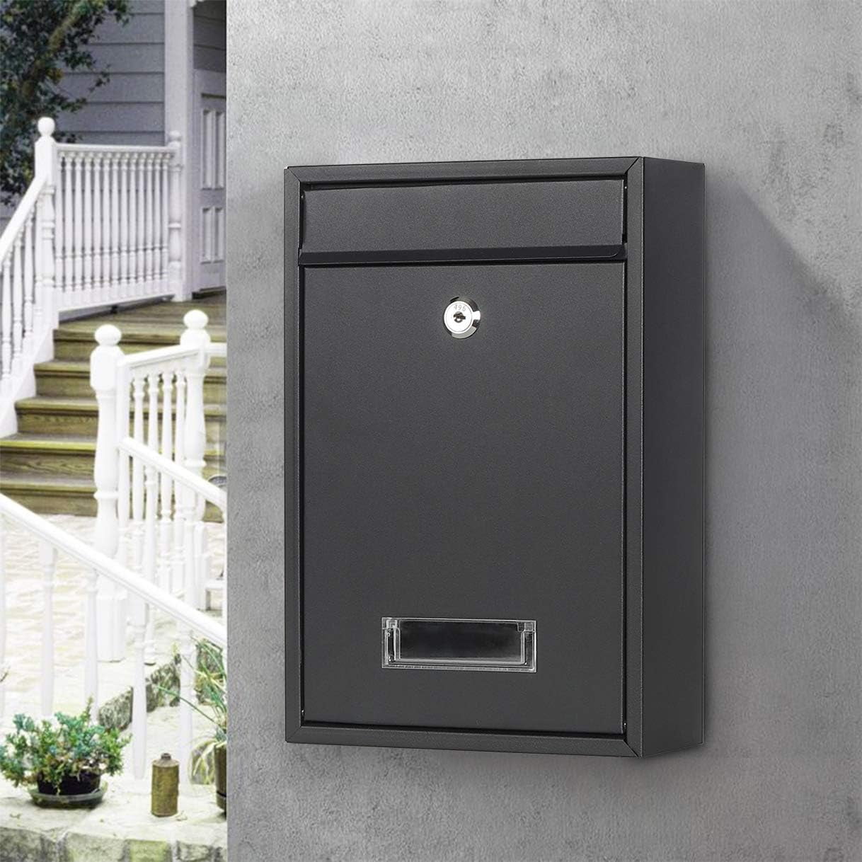 Wall Mount Mailbox, Steel Cover Metal Drop Box, Mail Box with Key Lock