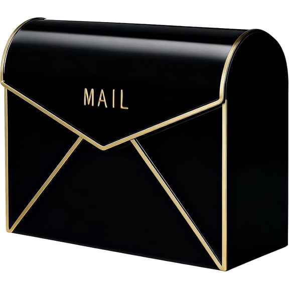 Wall Mount Mailbox Waterproof Rustproof Metal Mail Holder Large Wall Mounted Gold Trim Mail Envelope Post Box for Outside House Office Porch Outdoor Use