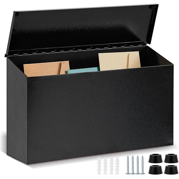 Wall Mount Mailbox for Outside Large Metal Rustproof Black Drop Box with Ample Storage Space to Accommodate Letter Magazine for Home
