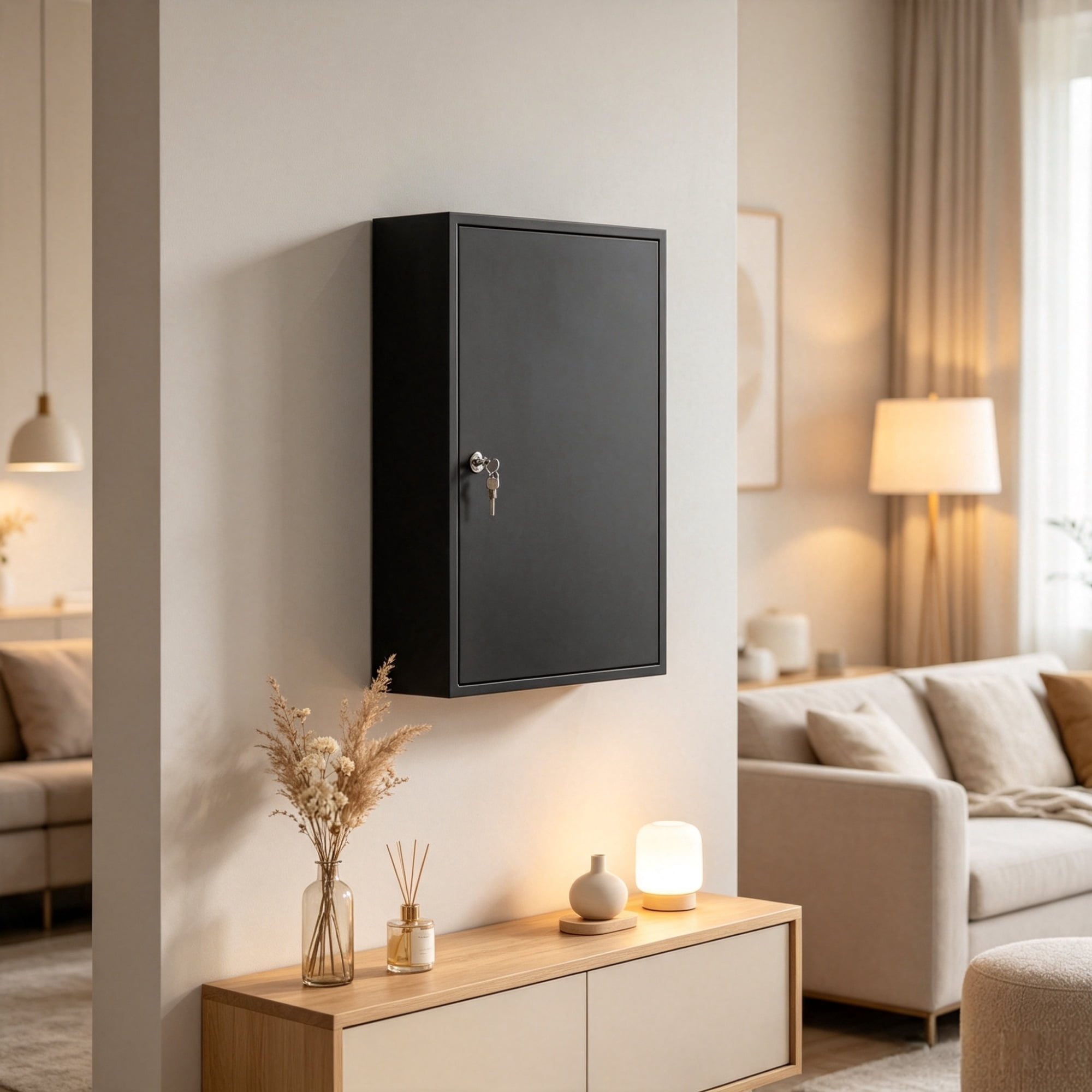 Wall Mount Medicine Cabinet, 3 Tier Shelves, 2 Lock Keys, 15.7" x 7.1" x 23.6" Bathroom Cabinet, Black