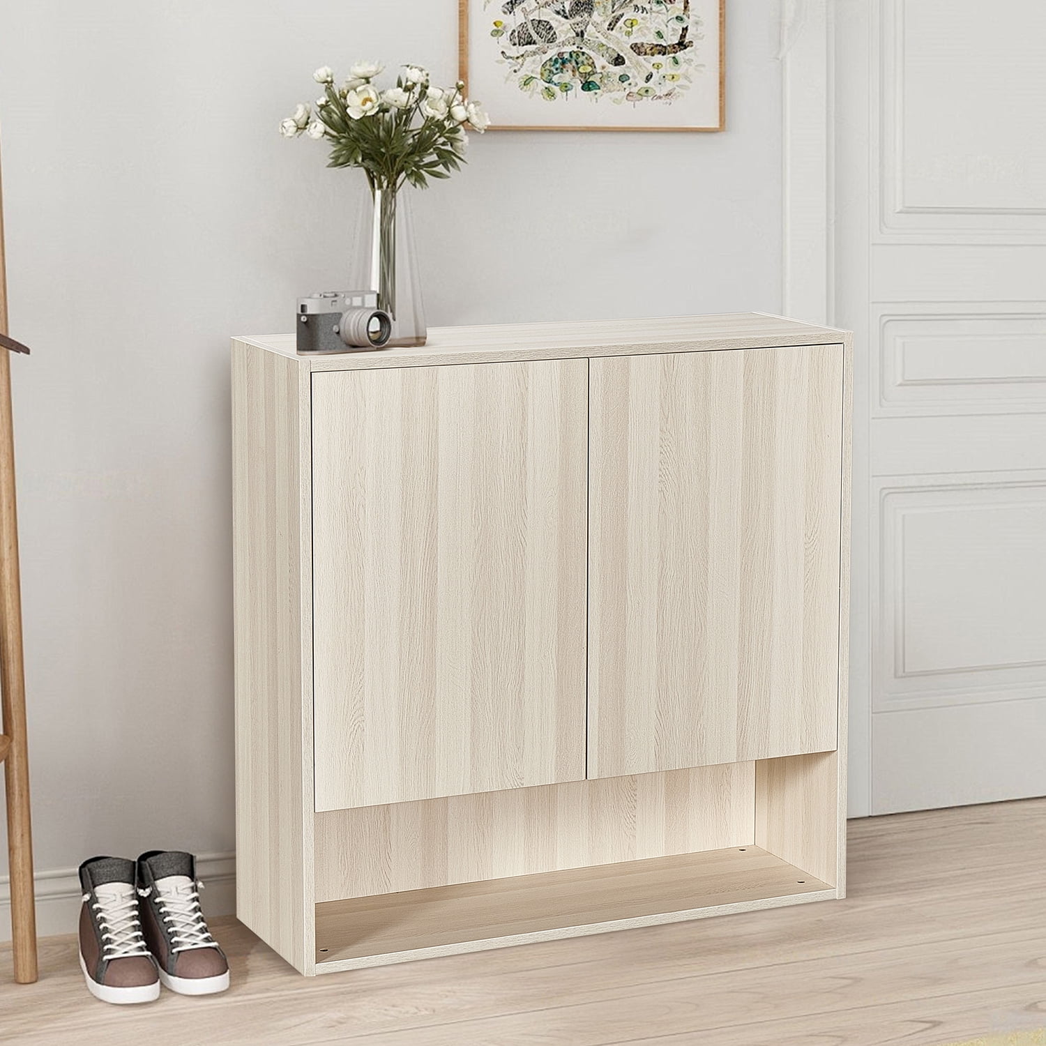 Wall Mount Medicine Cabinet Open Storage White Oak L 36 in x H 36 in x D 11.8 in