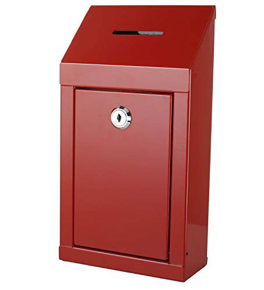 Red Wall Mount Metal Donation Box with Lock and Key