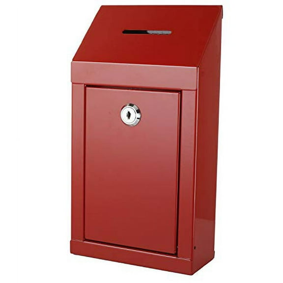 Wall Mount Metal Donation Box with Top Slop and Lock with Keys