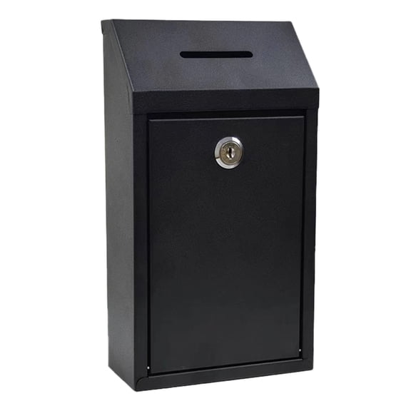 Wall Mount Metal Lockable Mailbox Black Suggestion Box Donation Box Secure Lockable Durable Metal for Home Office School Outdoor Fence Wall 10.63*6.02*3.15 Inch