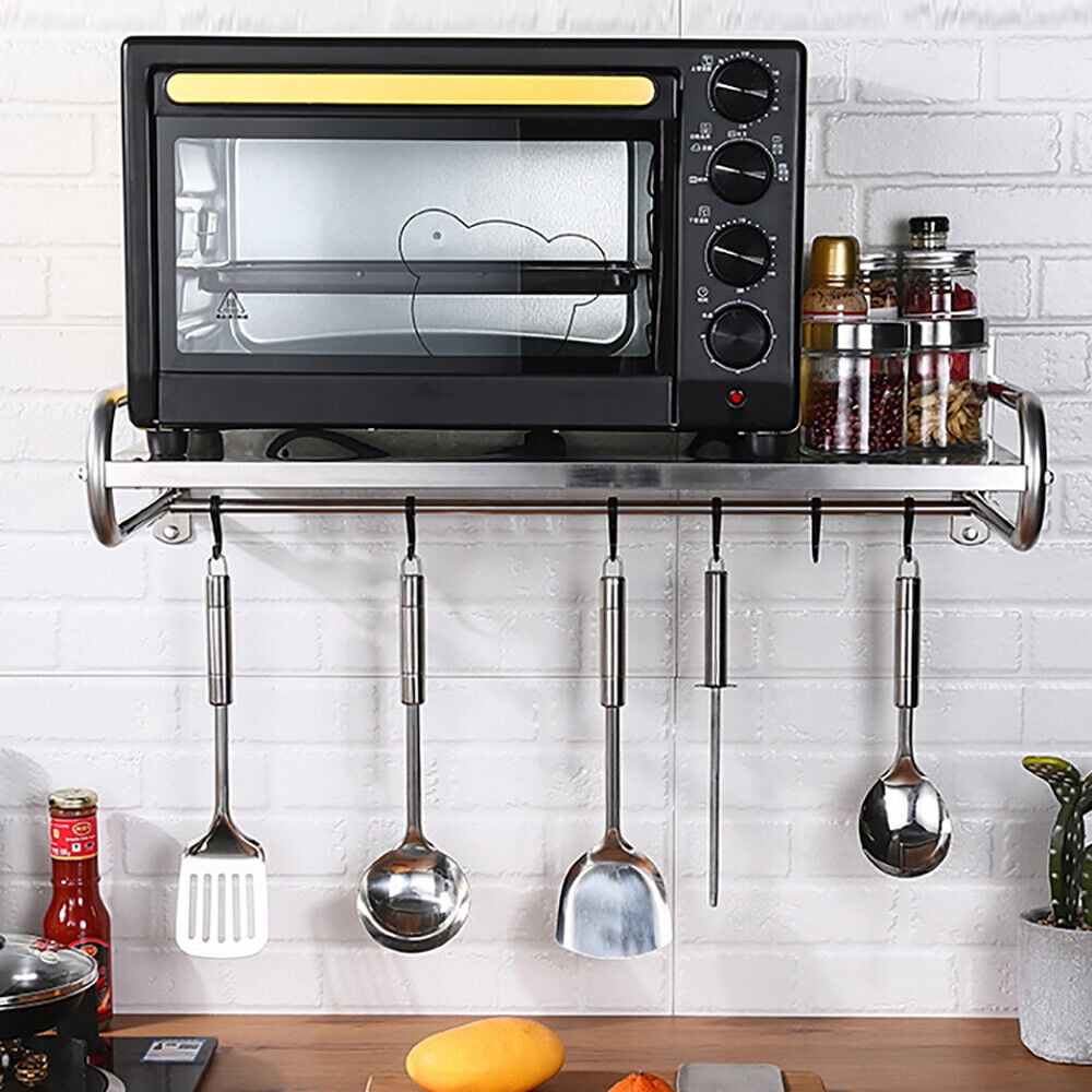 Wall-Mount Microwave Oven Rack Stainless Steel Kitchen Storage Stand ...