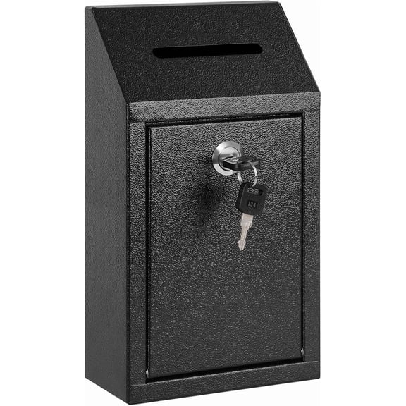 Wall Mount Money Drop Box with Lock & Slot, Metal Cash Box for Farm Stand, Porch Pickup, Office & Donations, 10.24x5.7x2.95 Inch, Black