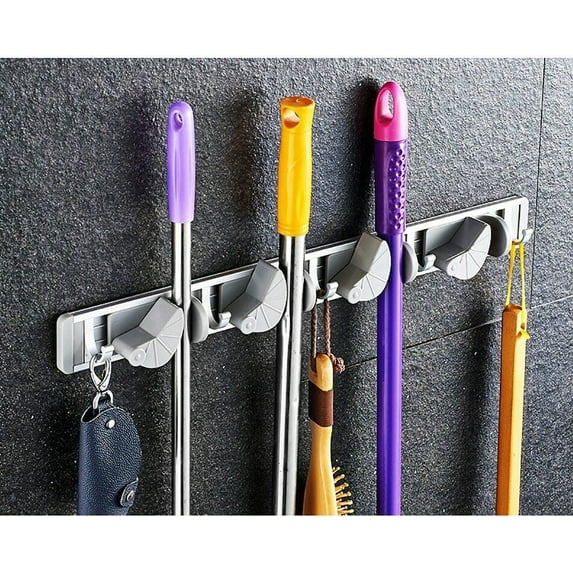 Wall Mount Mop Holder Hanger Hooks Kitchen Brush Broom Storage Rack Organizer