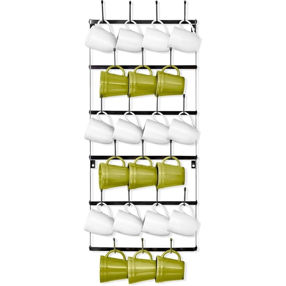Wall Mount Mug Rack with 21 Hooks, 6-Tier Rustic Coffee Cup Display Organizer for Kitchen, Bar, and Dining Room, Black