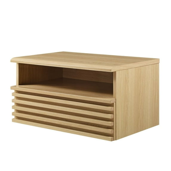 Wall Mount Nightstand Side End Table, Brown Oak, Wood, Mid Century Bedroom Living, Modern Contemporary HB35715